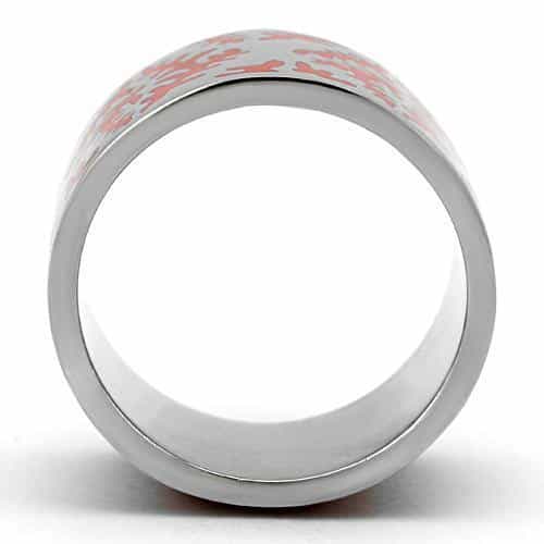 Stainless Steel Silver Red Coral Enamel Pattern Wide Band Ring view 7