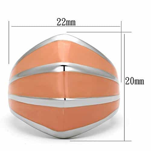 Stainless Steel Silver Peach Enamel Chevron Stripe Dome Ring view 6