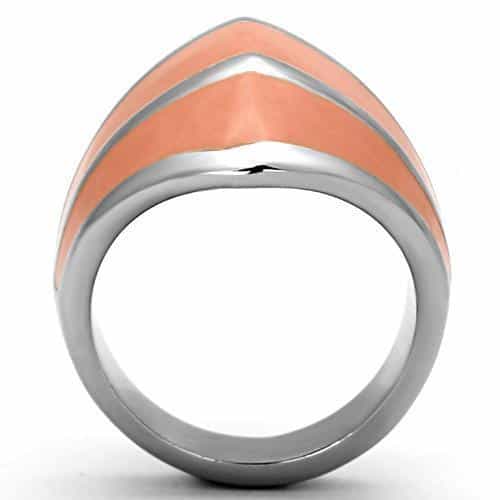 Stainless Steel Silver Peach Enamel Chevron Stripe Dome Ring view 7
