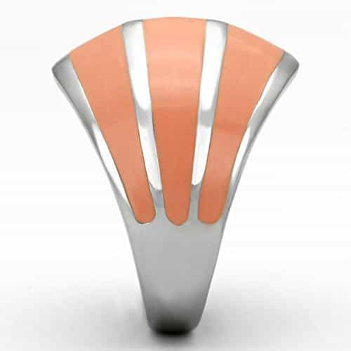 Stainless Steel Silver Peach Enamel Chevron Stripe Dome Ring view 8