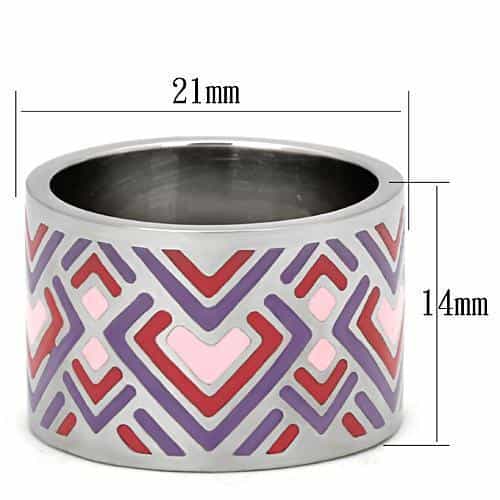 Stainless Steel Silver Pink Purple Geometric Maze Enamel Ring view 2
