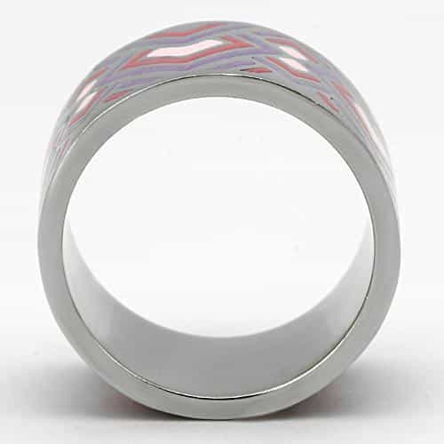 Stainless Steel Silver Pink Purple Geometric Maze Enamel Ring view 3