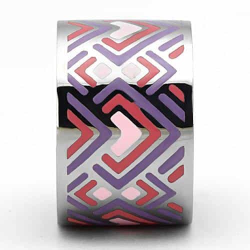Stainless Steel Silver Pink Purple Geometric Maze Enamel Ring view 4