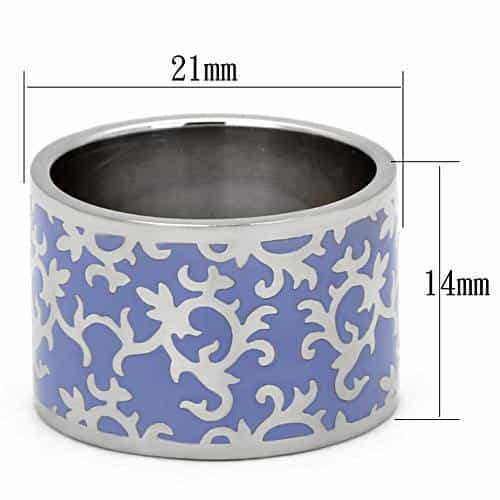 Stainless Steel Silver Blue Purple Damask Enamel Wide Band Ring view 6