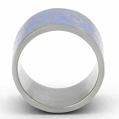 Stainless Steel Silver Blue Purple Damask Enamel Wide Band Ring view 3