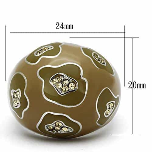 Stainless Steel Silver Brown Enamel Crystal Accent Dome Ring view 6