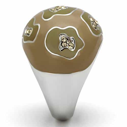 Stainless Steel Silver Brown Enamel Crystal Accent Dome Ring view 8