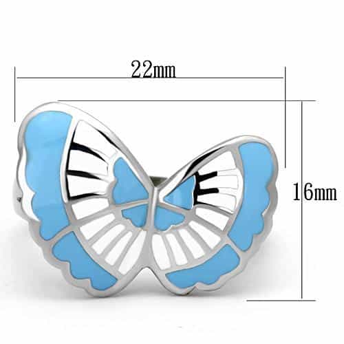 Stainless Steel Silver Blue White Enamel Butterfly Ring view 6