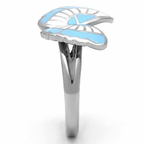 Stainless Steel Silver Blue White Enamel Butterfly Ring view 8