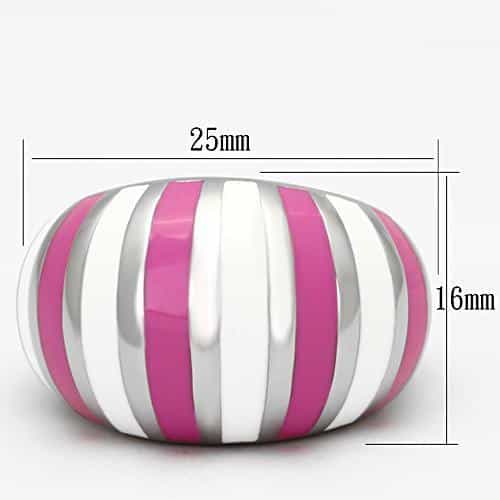 Stainless Steel Silver Pink Stripe Enamel Dome Ring view 6