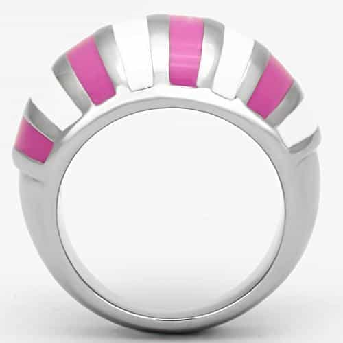 Stainless Steel Silver Pink Stripe Enamel Dome Ring view 7