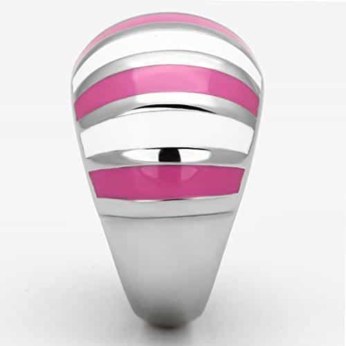 Stainless Steel Silver Pink Stripe Enamel Dome Ring view 8