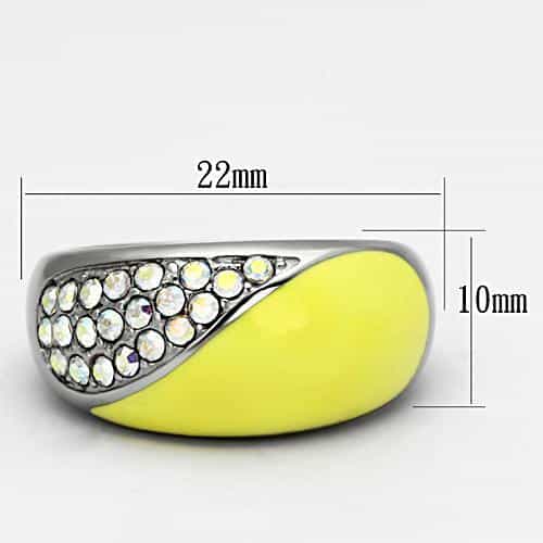 Stainless Steel Silver Yellow Enamel AB Crystal Half Dome Ring view 6