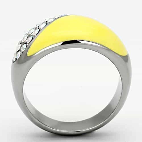 Stainless Steel Silver Yellow Enamel AB Crystal Half Dome Ring view 7
