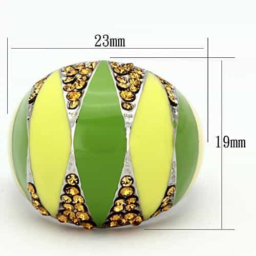 Stainless Steel Silver Green Yellow Enamel Amber Crystal Ring view 6