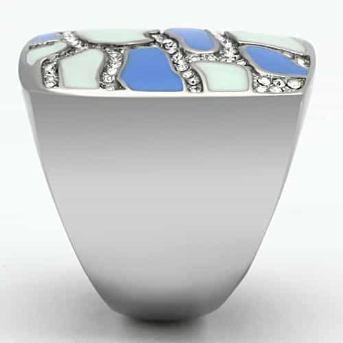 Stainless Steel Silver Blue Mint Enamel CZ Pave Mosaic Ring view 8