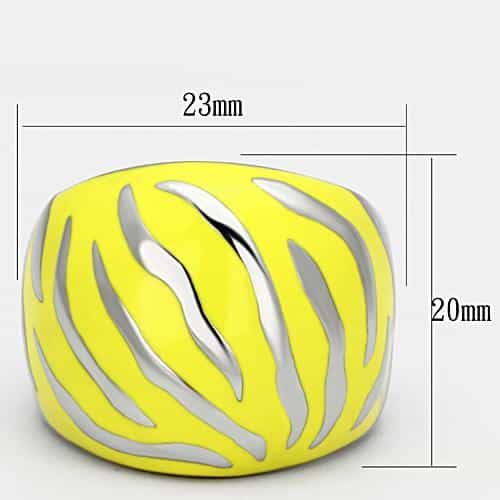 Stainless Steel Silver Yellow Enamel Zebra Leaf Dome Ring view 2