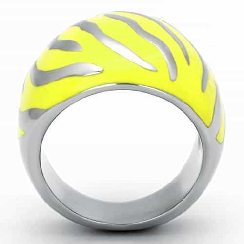 Stainless Steel Silver Yellow Enamel Zebra Leaf Dome Ring view 3
