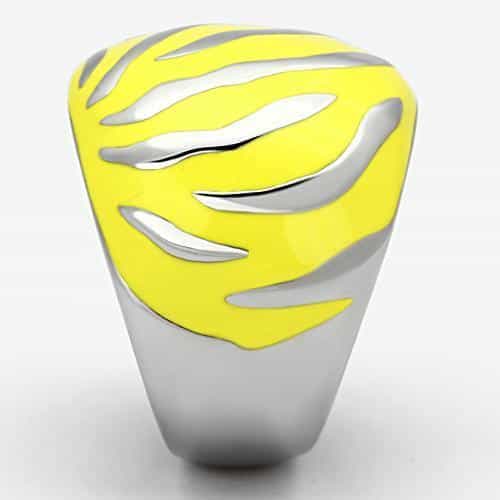 Stainless Steel Silver Yellow Enamel Zebra Leaf Dome Ring view 8