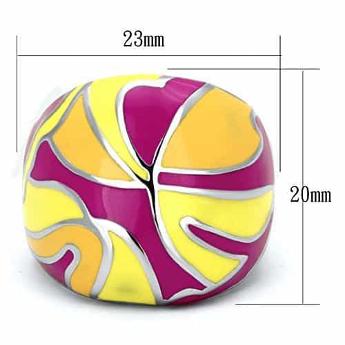 Stainless Steel Silver Pink Yellow Orange Enamel Abstract Ring view 2