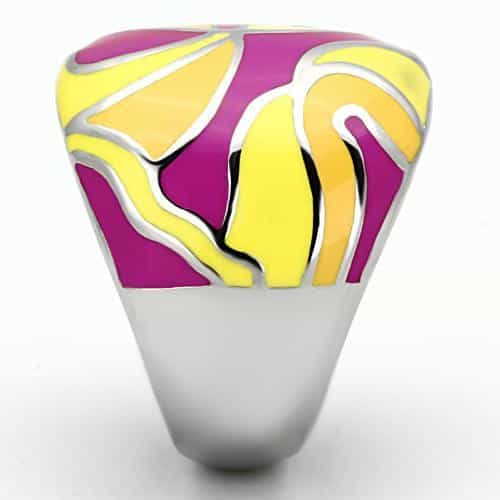 Stainless Steel Silver Pink Yellow Orange Enamel Abstract Ring view 8
