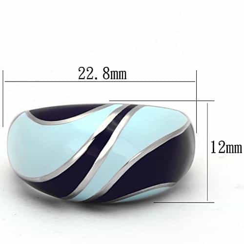 Stainless Steel Silver Blue Navy Enamel Color Block Dome Ring view 2