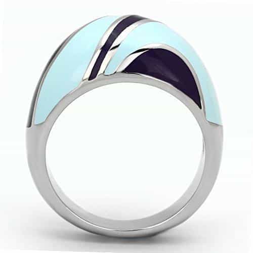 Stainless Steel Silver Blue Navy Enamel Color Block Dome Ring view 7