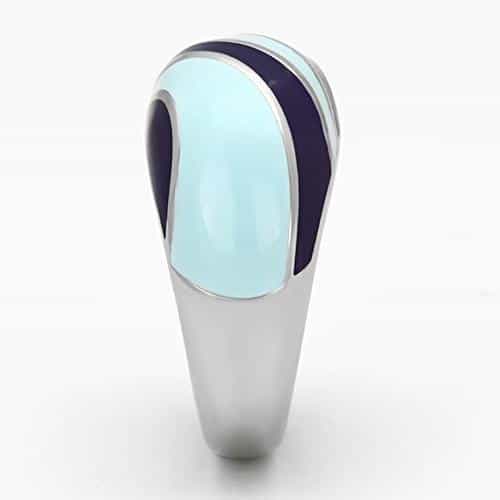 Stainless Steel Silver Blue Navy Enamel Color Block Dome Ring view 8