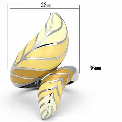 Stainless Steel Silver Yellow Enamel Leaf Feather Wrap Ring view 6