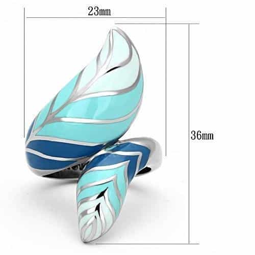 Stainless Steel Silver Blue Teal Enamel Feather Leaf Wrap Ring view 6