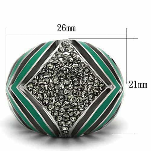 Stainless Steel Silver Green Black Enamel Crystal Pave Art Ring view 2
