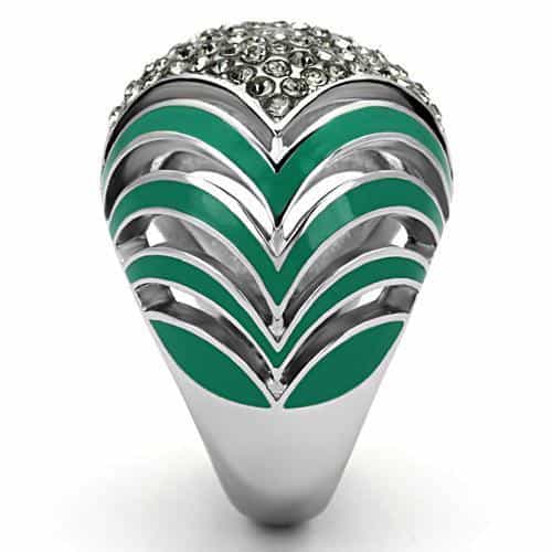 Stainless Steel Silver Green Black Enamel Crystal Pave Art Ring view 4