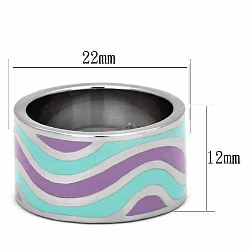 Stainless Steel Silver Teal Purple Enamel Wave Stripe Wide Ring view 6