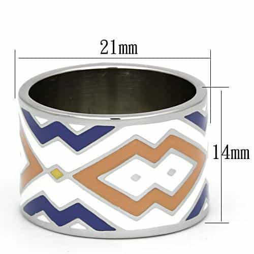 Stainless Steel Silver Blue Gold Enamel Chevron Zigzag Wide Ring view 6