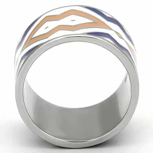 Stainless Steel Silver Blue Gold Enamel Chevron Zigzag Wide Ring view 7