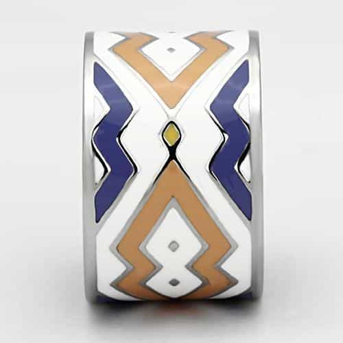 Stainless Steel Silver Blue Gold Enamel Chevron Zigzag Wide Ring view 8