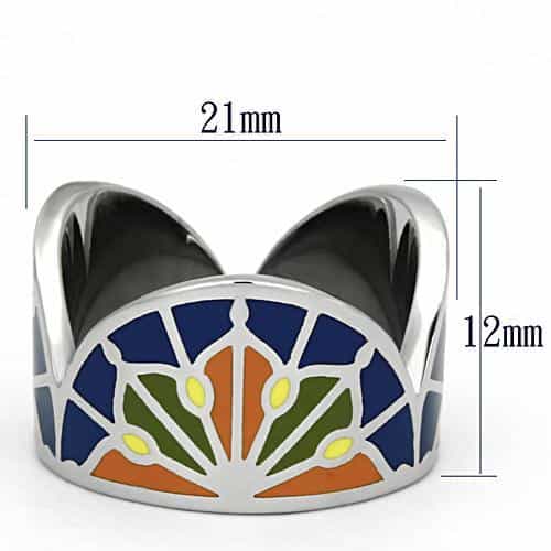 Stainless Steel Silver Blue Orange Green Enamel Stained Ring view 6
