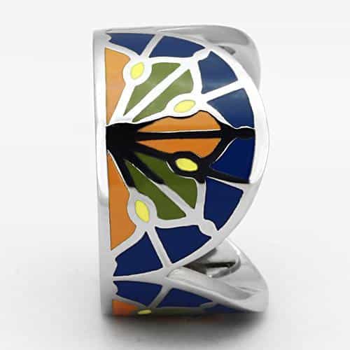Stainless Steel Silver Blue Orange Green Enamel Stained Ring view 8