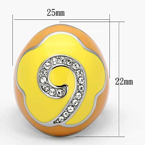 Stainless Steel Silver Yellow Orange Enamel CZ Spiral Dome Ring view 6