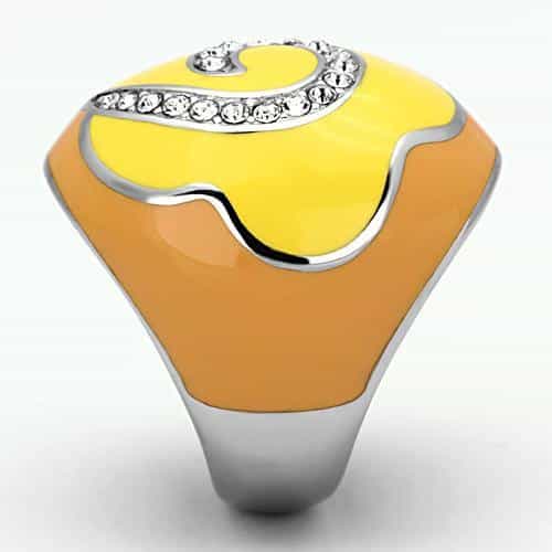 Stainless Steel Silver Yellow Orange Enamel CZ Spiral Dome Ring view 4