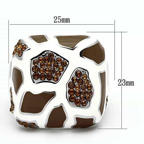 Stainless Steel Silver Brown Enamel Giraffe Print Amber Ring view 6