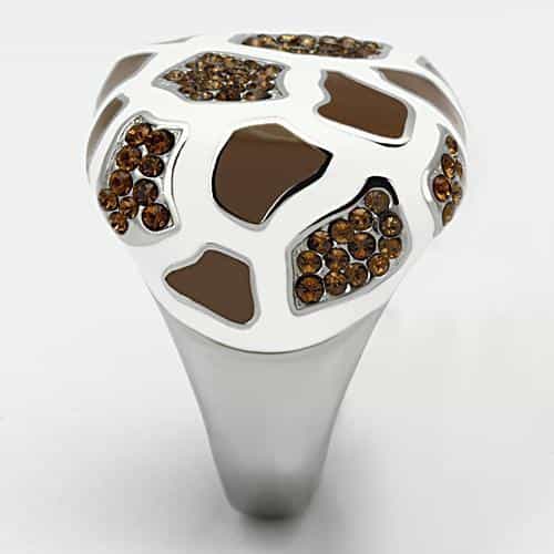 Stainless Steel Silver Brown Enamel Giraffe Print Amber Ring view 8