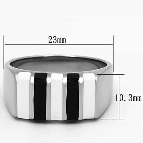 Stainless Steel Silver Black White Enamel Stripe Wide Band Ring view 6