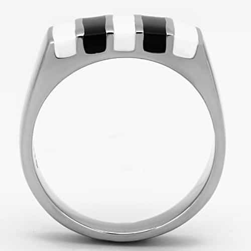 Stainless Steel Silver Black White Enamel Stripe Wide Band Ring view 3