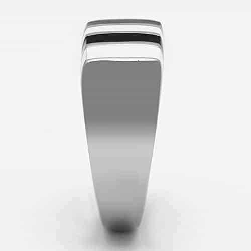 Stainless Steel Silver Black White Enamel Stripe Wide Band Ring view 4