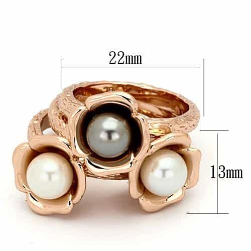 Stainless Steel Rose Gold IP Pearl Triple Flower Open Stack Ring view 6