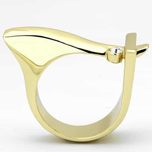 Stainless Steel Gold IP CZ Round Clear Modern Geometric Ring view 7