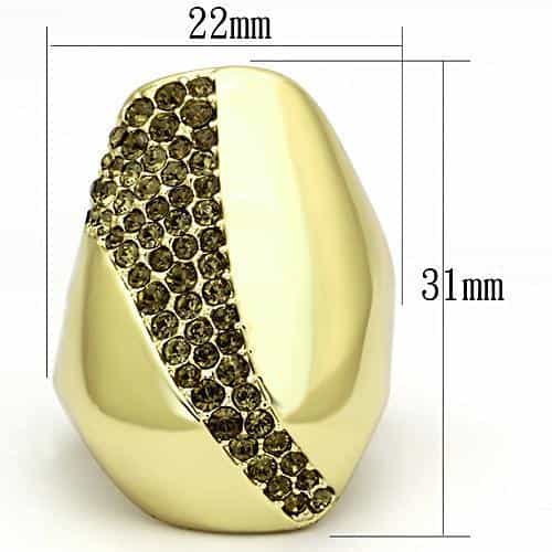 Stainless Steel Gold IP Champagne Crystal Pave Diagonal Dome Ring view 2
