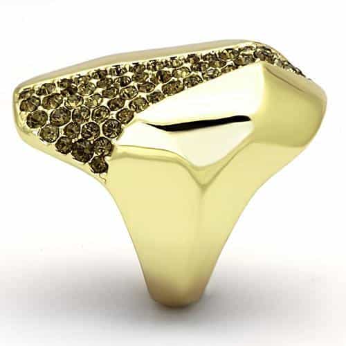 Stainless Steel Gold IP Champagne Crystal Pave Diagonal Dome Ring view 8