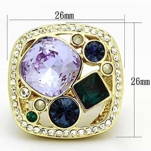 Stainless Steel Silver Multi Color Crystal Cluster Cocktail Ring view 6